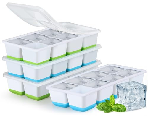 Große Eiswürfelform aus Silikon, JRISBO 2er-Pack Eiswürfelbehälter mit Deckel Sicher BPA-frei und LFGB-zertifiziert, Stapelbare Eiswürfelformen Groß Eiswürfel Form Ice Cube Tray