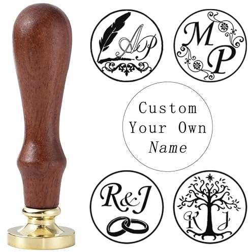 Timbro per sigillo in cera con 2 iniziali – timbro personalizzato per sigillo in cera con logo del nome per inviti di nozze, regali d'amore (1 manico in legno e 1 forma in ottone)