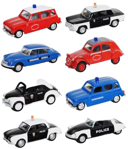 OPO 10 Lot de 8 Voitures Miniatures Compatible avec Citroën Renault Pompier Police Gendarmerie 1:64 3 inches 7,5cm Norev - 311648