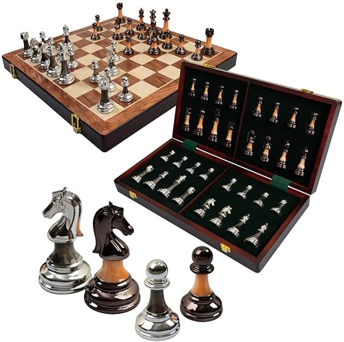 GROSS MEISTER® Premium Schachspiel Hochwertig - Klappbares Schachbrett Holz mit Gewichteten Schachfiguren aus Acryl - Handgefertigt Schachspiel Holz Chess Set Einzigartig Design