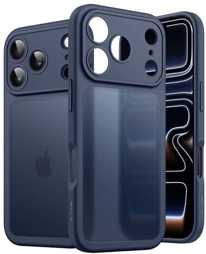 JETech Coque Mat pour iPhone 17 Pro 6,3 Pouces, Protection de Qualité Militaire Contre Les Chutes, Protection Complète de l'Objectif de Caméra, Étui Housse Arrière Translucide Givrée (Bleu Foncé)