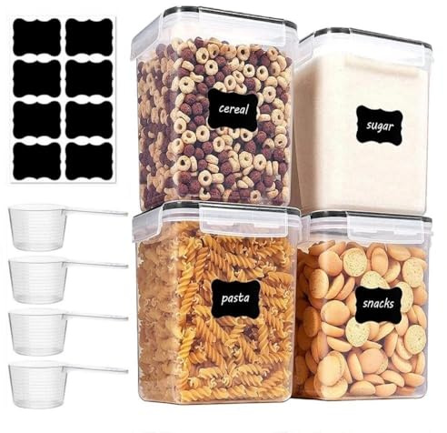 SurezoTich Food Storage Containers 2.5L, 4 Pack Airtight Food Storage Container Set with Lids, for Flour Cereal Rice Pasta Sugar Tea Coffee Beans, BPA-Free Pantry Storage