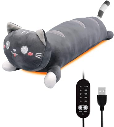 20 Tappetino Riscaldante Gatto Grigio Crampi Periodo Portatile USB 5 Livelli Calore 5 Timer Spegnimento Automatico Morbido Peluche Thermo Per Dolori Collo Schiena Relax Regalo Carino Donne Bambini
