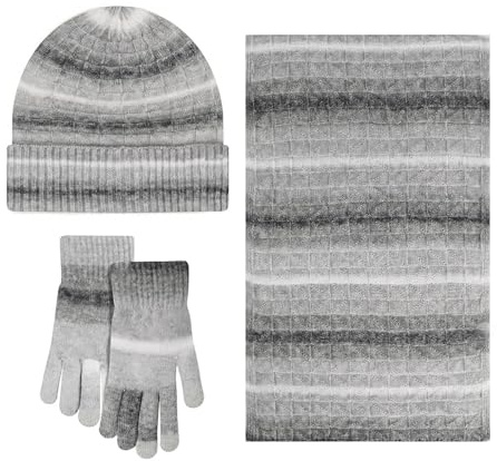 Vinter halsduk hatt & handskar set vindtät stickad mössa handskar halsduk elastisk fleece set 3 delar vinter mössa för unisex tjock stickad varm mössa kallt väder accessoarer kläder, Grå, one size