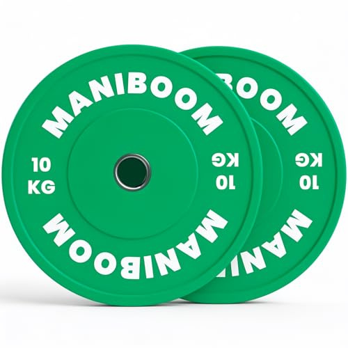 Discos Pesas Olimpicos Bumper 5kg, 10kg, 20kg, 25kg – Placas de Caucho Alta Densidad (85 Shore A) para Barra Olímpica 50mm – Equipo de Gimnasio en Casa, Cross Training y Halterofilia (2 x 10KG)