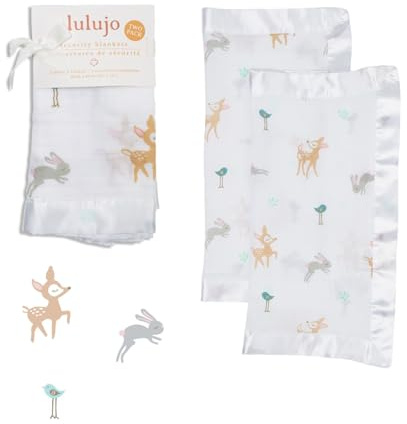 Lulujo Baby Cotton Muslin Security Blankets, Pack of 2, 16 x 16-Inches, Little Fawn
