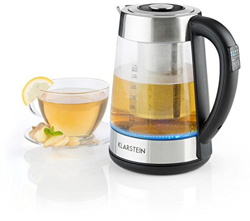 Klarstein Ostfriese - Wasserkocher, Teekocher, herausnehmbares Teesieb, 1,7 Liter, 2200 W, 4 einstellbare Temperaturstufen, Cool-Touch, Edelstahl & Glas