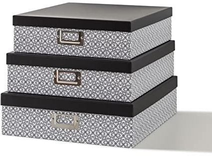 SLPR Black and White Decorative Cardboard Boxes with Lids, Set of 3 Nesting Paperboard Scrapbook Storage, Memory Boxes for Keepsakes, Photos, Letter Papers, Documents