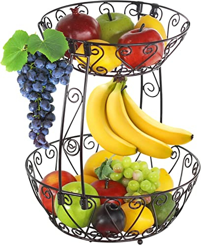 Simple Houseware 2-Tier Countertop Fruit Basket Bowl Storage, Bronze
