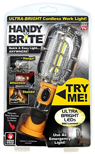 Ontel Handy Brite Ultra-Bright Cordless LED Work Light, 500 Lumens, Magnetic Base, Battery-Powered LED Light, (3) AA Batteries Included, Compact & Lightweight Portable LED Flashlight