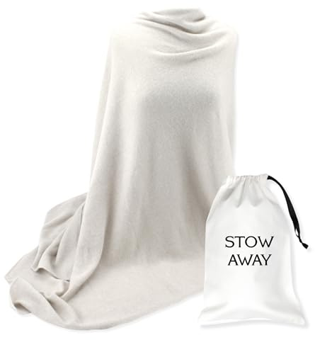 Jet&Bo 100% Pure Cashmere Travel Wrap, Shawl, Scarf & Blanket Ivory, Storage Bag + Gift Box