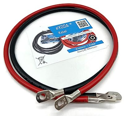 eXODA set di cavi per batterie 25 mm² 75cm M8 terminali rossi neri flessibili alta qualità da Germania per auto barca moto prestazioni durevoli fino a 2688 Watt 224A