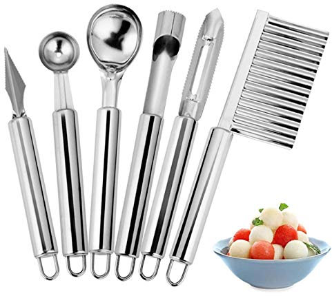 Ashleyya Obst Werkzeug Apfelentkerner Eislöffel Wassermelonen Kugelausstecher Obstschnitzmesser Hautschäler kartoffelschneider Edelstahl Obst Werkzeug Küchenhelfer Set für DIY Obstsalate （6 Stück）