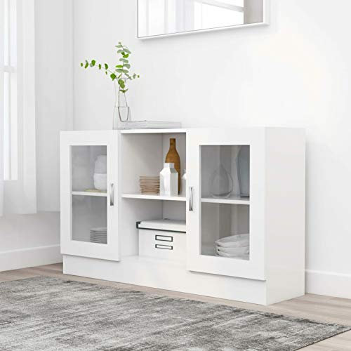 Tidyard Standvitrine Glasvitrine Bücherschrank Wohnzimmerschrank Kommode Sideboard, Weiß 120 x 30,5 x 70 cm