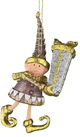 Kleiner Weihnachtsmann Elf Gabenträger Weihnachten Deko Anhänger Christbaumschmuck 12 cm (Taupe Gold mit Geschenken)