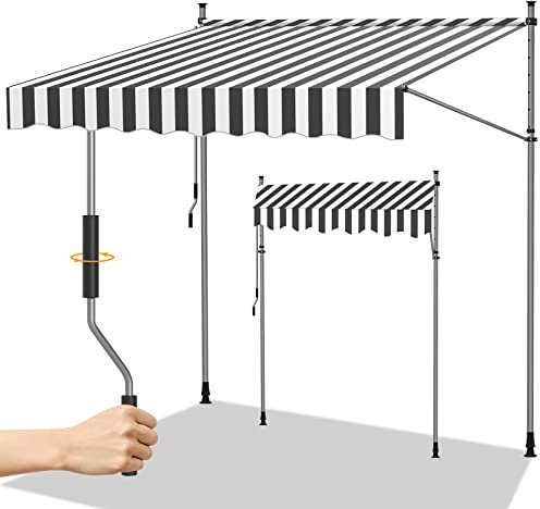 Randaco Klemmmarkise, 300x120cm Gelenkarmmarkise Markise Balkon Balkonmarkise UV-beständig Einziehbar Klemmmarkise mit Handkurbel Höhenverstellbar, Einfache Montage Weiß Grau