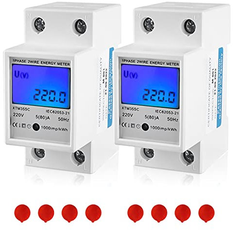 Compteur électrique numérique LCD - Compteur de courant alternatif - Rail DIN : 2 pièces - Compteur électrique numérique LCD 5 (80) A 220 V - Compteur de courant alternatif rail chapeau KWh compteur