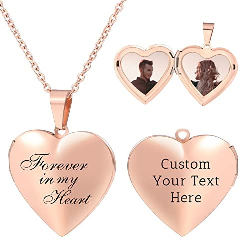 OTXIXTO Collana con Medaglione di Cuore Foto Personalizzata Ciondolo in Acciaio Inossidabile Pendente Argento Oro/Oro Rosa Gioielli Idee Regalo per Donna Mamma Nonna (Forever...)