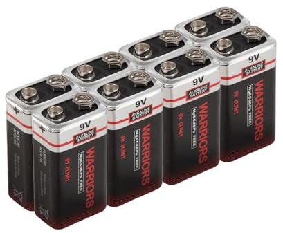Warriors 8X Pila Pilas 9V alcalinas bateria 9v, de Larga duración, potentes, para detectores de Humo, detectores de Incendios, sensores de Alarma 6lr61 6F22 PP3 MN1604 (8X)
