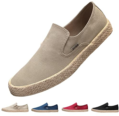 Canvas Espadrille Shoes for Men, Men's Closed Toe Comfortable Canvas Slip on Flat Espadrilles Fashion Casual Cloth Shoes Leisure Walking Sneaker Clearance 8 1_Khaki