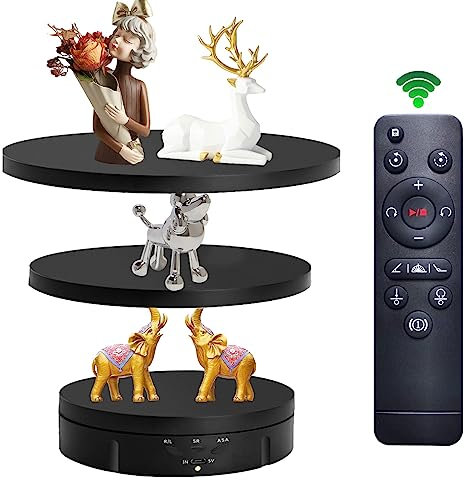 GAESHOW 3 in 1 Drehteller Elektrisch, Wiederaufladbar Drehteller Elektrische Drehscheibe, 360° Drehbarer Display Ständer Drehteller für Fotografie Produkte, Display, Schmuck, Uhr, 3D-Modelle (Schwarz)