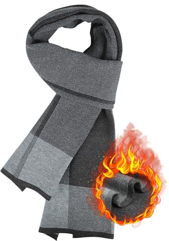HIYATO Schal Herren, Merino Winterschal für Herren, 30% Merinowolle Weiche Warm Schal, 180x30cm(Grau)