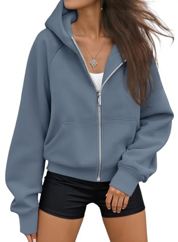 AUTOMET, Felpa con Cappuccio da Donna con Zip, Giacca in Pile Oversize, Abiti alla Moda per l'autunno e l'inverno, Grigio Blu., Small