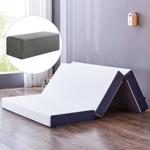 Inofia Folding Mattress Single with Storage Bag,15cm Memory Foam Foldable Mattress, Guest Folding Mattress with Washable Cover,Double Sided Soft and Hard Available(Single(90x190x15cm))