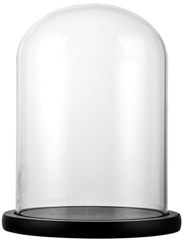 LDHHYH Cloche en Verre avec Socle en Bois Noir 21 cm,Cloche en Verre Décorative Transparente, Cloche Verre Décorative, Cloche en Verre avec Socle pour poupées, décorations de table et antiquités