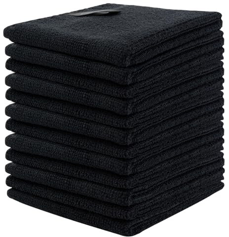 VIVOTE Lot de 12 Chiffons de Nettoyage en Microfibre Noirs pour la Vaisselle, Super absorbants et à séchage Rapide, multifonctionnels, Anti-poussière et réutilisables, 30 cm x 30 cm, Noir