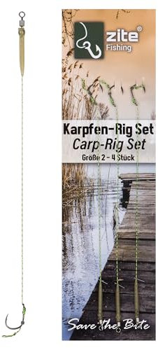 Zite Fishing Karpfen-Rigs Set | Karpfen Vorfachhaken Größe 2-8 | 4er-Packs | Haar-Montage für Boilies Karpfen-Angeln | Gebundene Geflochtene Schnur | Ready2Fish Hair Rigs mit Karpfenhaken & Wirbel (2)