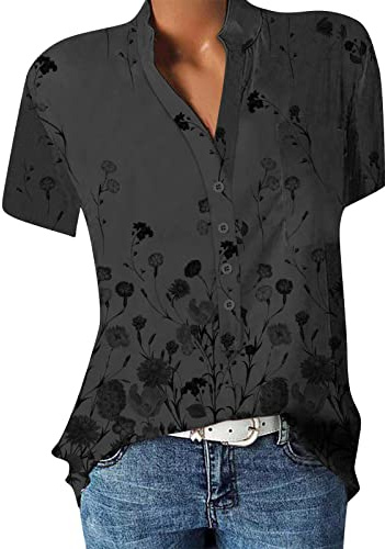Camiseta Mujer Manga Corta Día Festivo Oversize Camisa Simple Escolar Adaptar Comodidad Camisetas Botón V