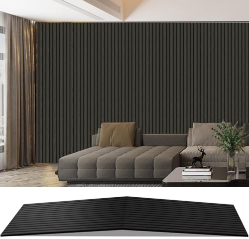 AKK-PANE Acoustic Foldable Wood Slat Wall Panels, 2400 mm x 600mm 1.44 m², 3D Slat Wall Panelling for Wall, Sound Absorbing Wooden Wall Panels for Living Room, Bedroom, Office (Mirage Black 22#)
