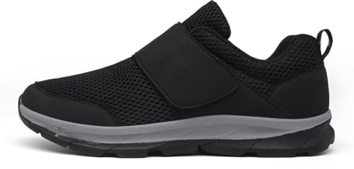GYCF Légères Chaussures Orthopédiques Diabétiques, Maille Respirant Chaussures Marche Pieds Gonflés Chausson Pied, Large Ajustables Basket Personnes Âgées,Noir,43EU