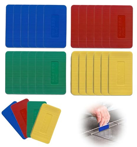 Distanziatori in Plastica, 60 Pezzi Set di Distanziatori in Plastica, 75x40 mm Distanziale per Finestre, Distanziale Cunei per Piastrelle(4 Spessore Colore 1,5mm Blau,3mm Rot,5mm Grün,10mm Gelb)