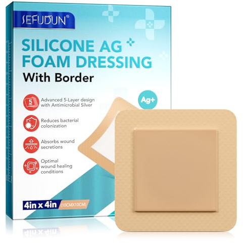 Apósito de Espuma de Silicona para Heridas (10cm x 10cm), Apósitos impermeables Transpirables, Altamente Absorbentes para Heridas con Ligera Exudación, Úlceras por Presión, Quemaduras, Ampollas, 5pcs