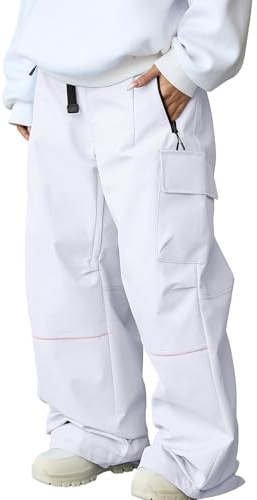 HOTIAN Women's Ski Trousers, Snow Trousers, Waterproof, Windproof, Warm Baggy Oversize Snowboard Trousers, Cross-Country Ski Trousers, Outdoor Trousers, White, S