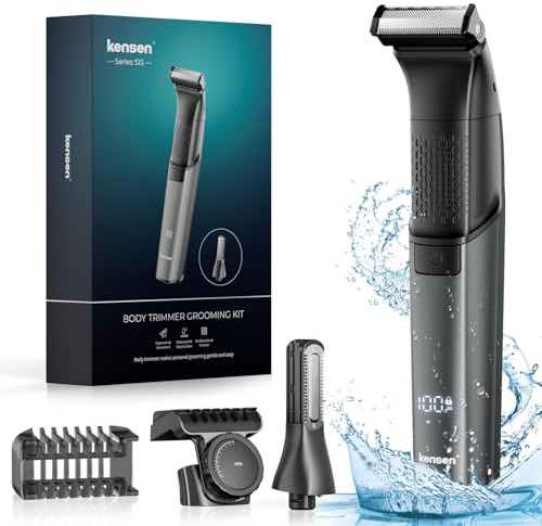 Kensen Tondeuse Corps Homme Tondeuse Intime Homme Autonomie de 100 mins Rasoir Electriques Corps Type-C Rasoir Intime Étanche Wet & Dry avec Peigne Limite pour Membres& Tronc& Sous La Ceinture