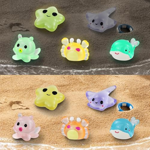 MultiValue 20 PCS Ocean Mini Resin Animals, Glow in The Dark Tiny Animals Cute Seal Mini Animal Figures Creativity Fish Tank Decorations for DIY Aquarium Garden Home (B)