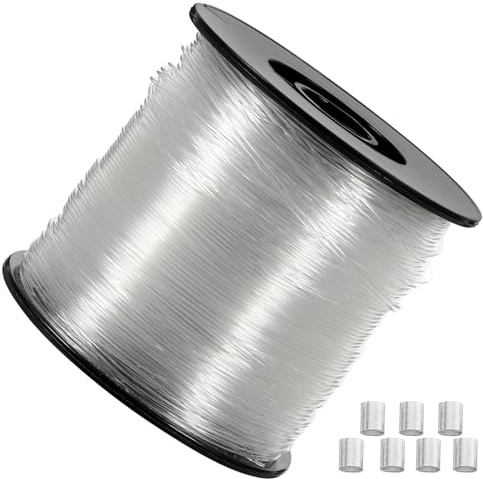 MAGICLULU Cordón de Nylon Transparente 0,80 Mm para Colgar Cuadros, 200 M 60 Piezas de Aluminio, Cuerda Resistente para Marco de Fotos, Herramienta para Colgar Decoración en Hogar y Oficina