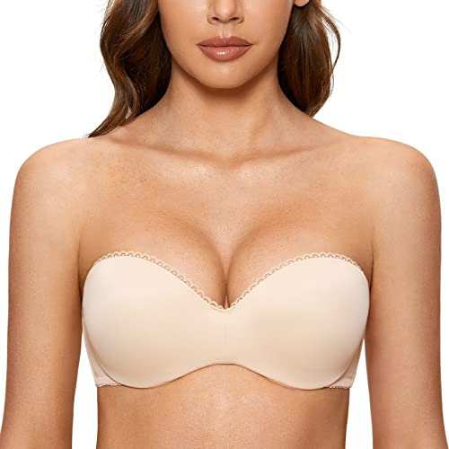 DOBREVA Donna Reggiseno Senza Spalline Push Up Multifunzione con Ferretto Imbottito Reggiseni a Fascia Beige 2B