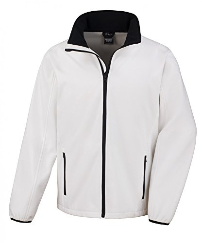Result Men's Core Printable Soft Shell Blouson Plain Turtleneck Long Sleeve Jacket, White (WHI/Blk), X-Large(Manufacturer Size:XL)