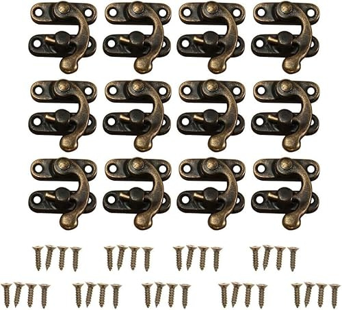 12X Cerradura decorativa de latón antiguo para joyería, caja de madera, cerradura de regalo para vino con tornillos (gancho derecho-bronce)