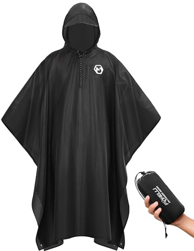 Foxelli Rain Poncho for Adults – Extra Long Reusable Waterproof Raincoat with Hood, Lightweight for Hiking, Camping, Outdoors