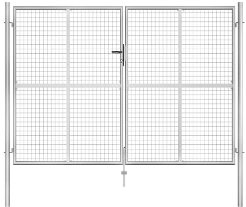 vidaXL Cancello per Giardino Patio Design Classico con Chiavi Robusto Antiruggine Ingresso Recinto Recinzione in Acciaio Zincato 306x225cm Argento