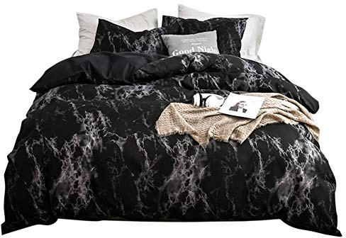 3st / Set Sängkläder Set, TOPINCN Sängkläder Polyester Fiber Marmormönster Örngott och täckeöverdrag Bekväm säng Set Eu-Double Size (Svart)