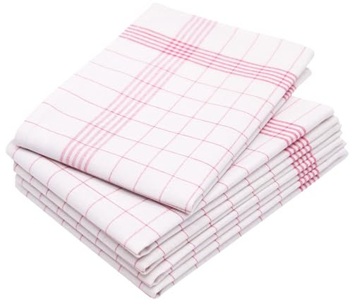 ZOLLNER 5er Set Geschirrtücher, 50x70 cm, Halbleinen, rot weiß