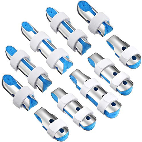 BBTO 10 Pieces Finger Splints Metal Padded Support Finger Stabilizer with Soft Foam Interior and Loop Straps, 3 Sizes(10 Pieces,Blue)