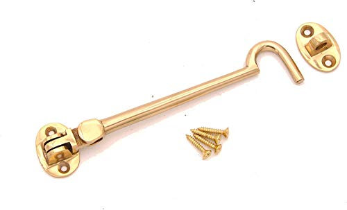 Infinity Decor Heavy Duty Polished Brass 6 (150mm) Cabin Hook & Eye Silent Catch Door Latch Lock for Gate Shed Patio Window Garden Gate