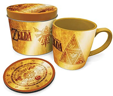 Legend of Zelda Geschenkset mit Tasse und Untersetzer in wiederverwendbarer Geschenkdose, offizieller Merchandise-Artikel